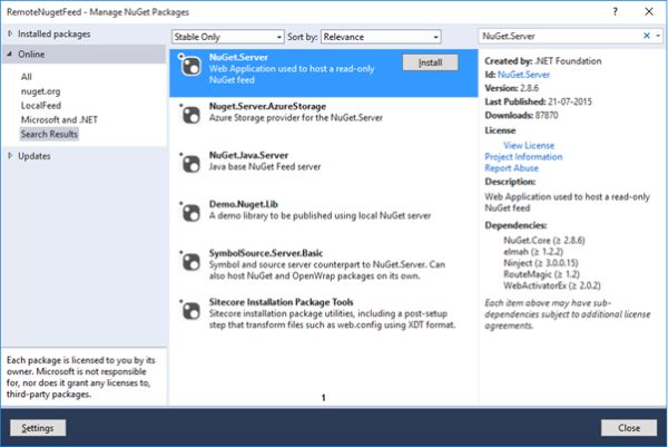 Install NuGet.Server package